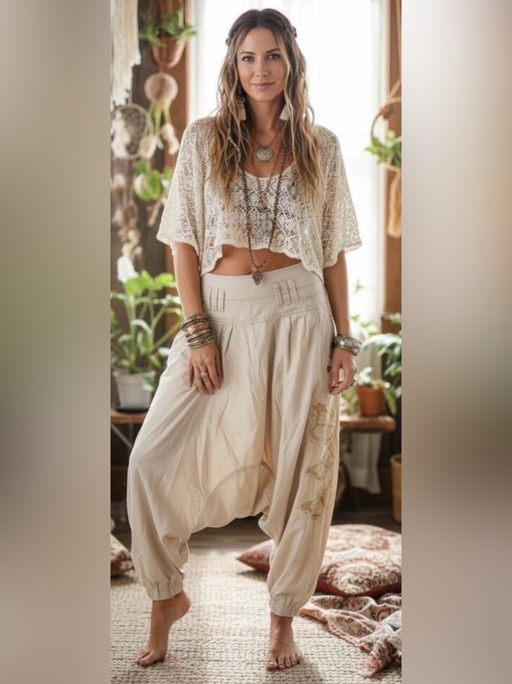 Desigual Cream Wide-Leg Harem Pants
